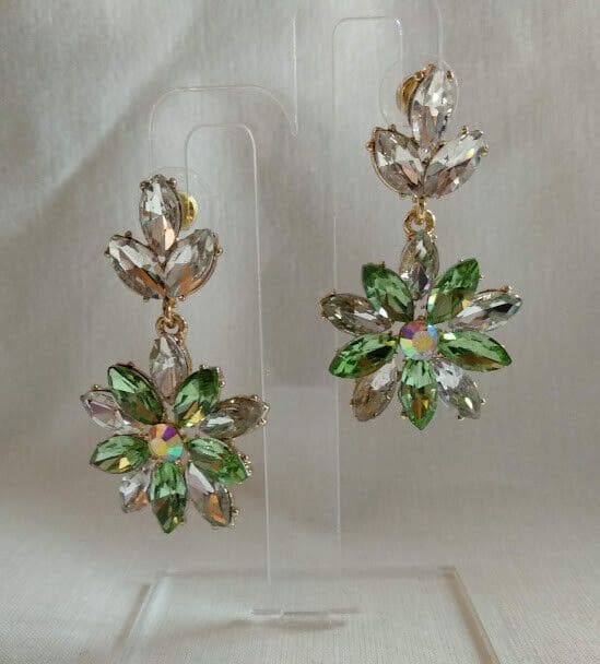 Pendientes mujer fantasía cristal verdes cierre de presión Nuevos (106)