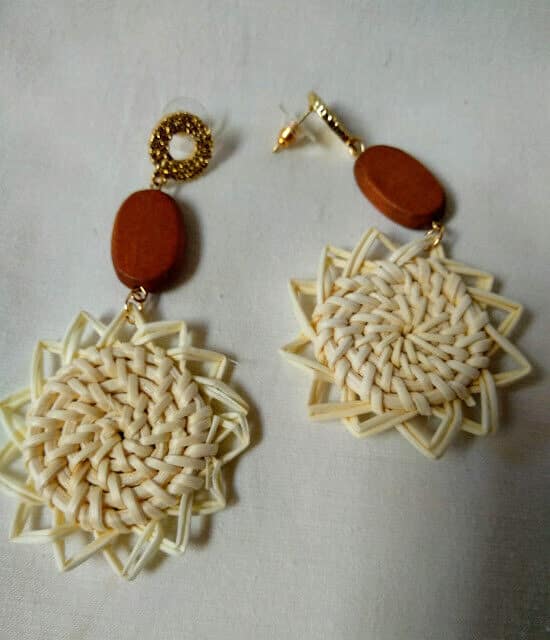 Pendientes de ratan tejido largo mujer modelo sol nuevo con etiquetas - Imagen 4