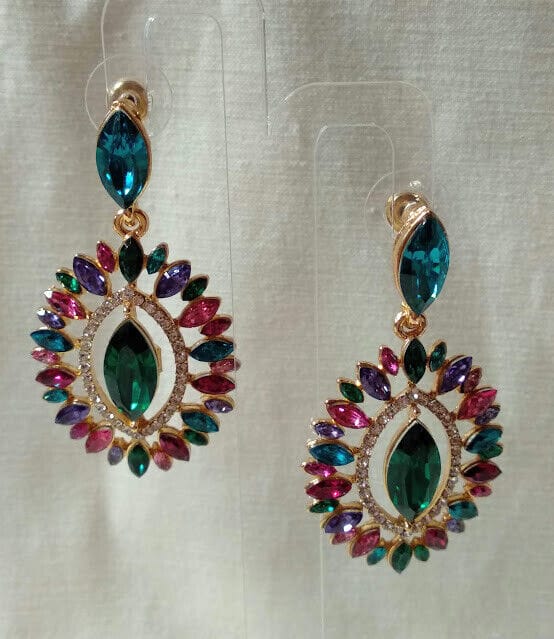 Pendientes bisuteria dorados con cristales multicolor rombo nuevo con etiqueta