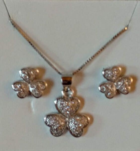 Pendientes y gargantilla Plata de Ley Rodiada Trebol presión Nuevos (106)