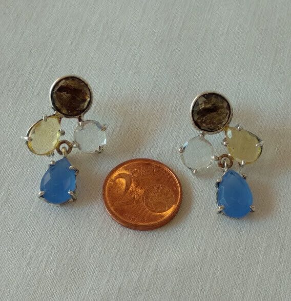 Pendientes Plata de Ley con ágatas de colores Presión Nuevos - Imagen 4