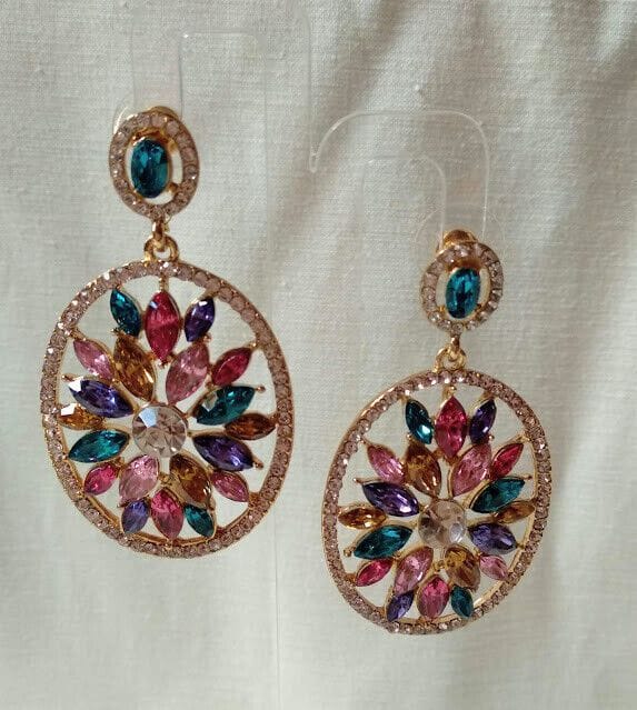 Pendientes bisuteria dorados con cristales multicolor presion nuevo con etiqueta