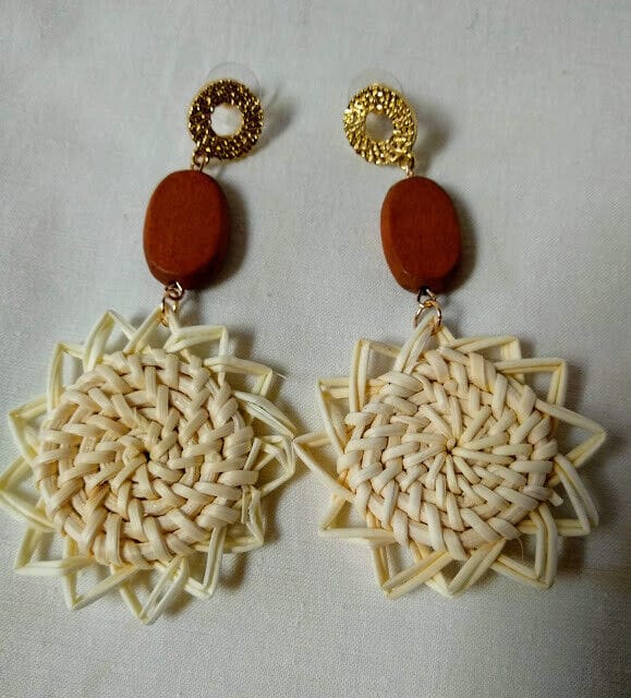 Pendientes de ratan tejido largo mujer modelo sol nuevo con etiquetas - Imagen 3