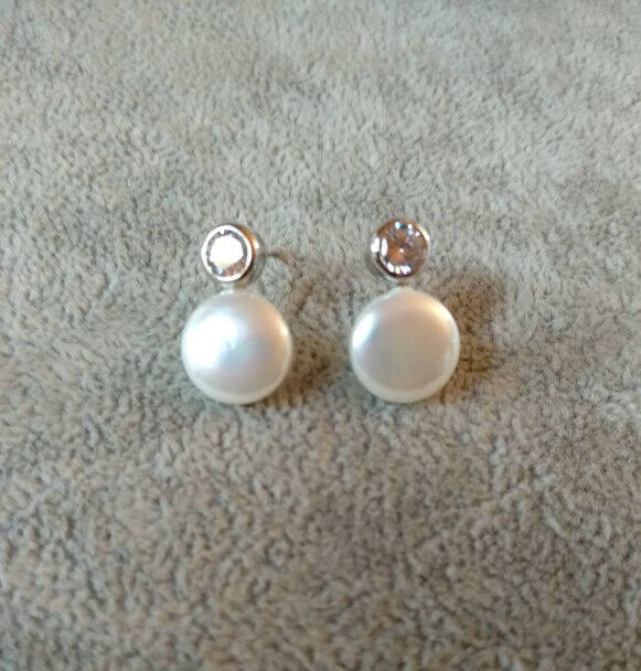 Pendientes Plata de Ley 3 con perla y circonita presión Nuevos (106)