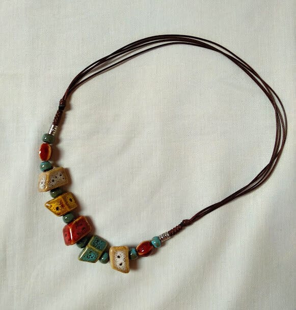 Collar corto étnico mujer combinado de cuentas de ceramica tonos ocres Nuevo - Imagen 5