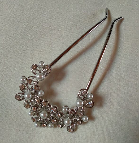 Peineta vintage mujer ceremonia plateada cuajada de perlas Nueva