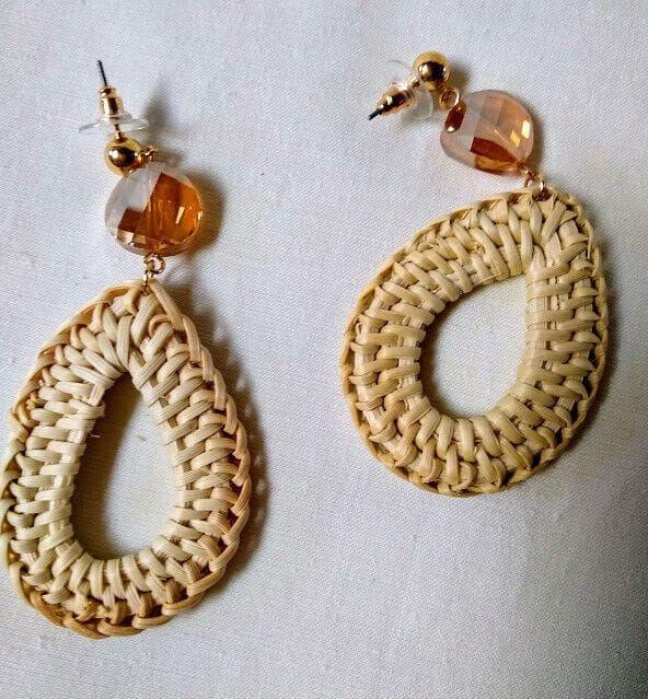 Pendientes de ratan tejido largo mujer modelo cristal nuevo con etiquetas - Imagen 5