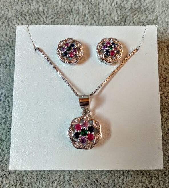 Pendientes y gargantilla con piedras Plata de Ley Rodiada presión Nuevos (106)