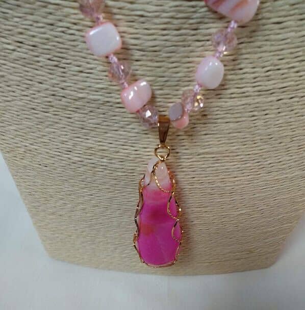 Collar madreperla cristal y colgante ágata natural Nuevo con etiquetas(105) - Imagen 3