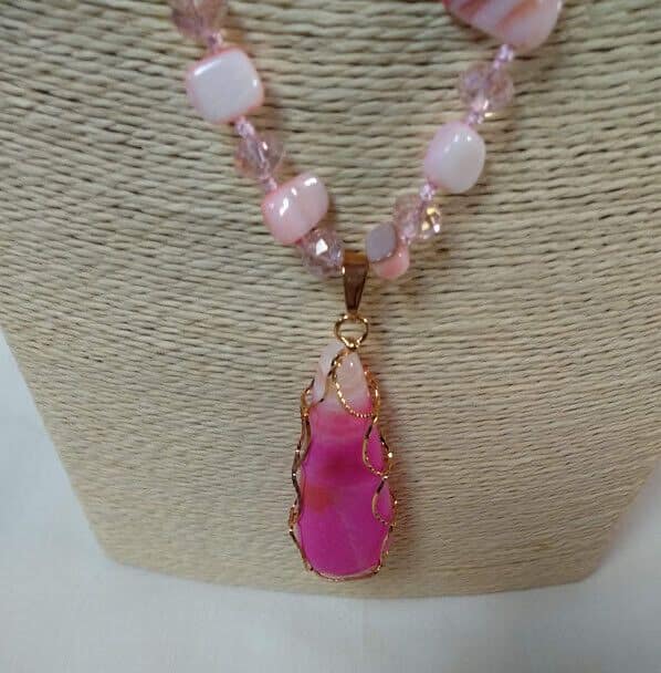 Collar madreperla cristal y colgante ágata natural Nuevo con etiquetas(105) - Imagen 3