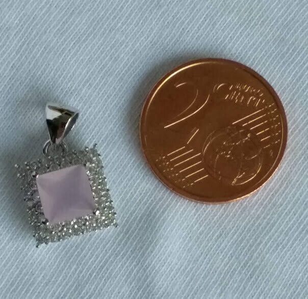 Colgante cuadrado piedra rosa  en Plata de Ley rodiada 925 Nuevo - Imagen 4