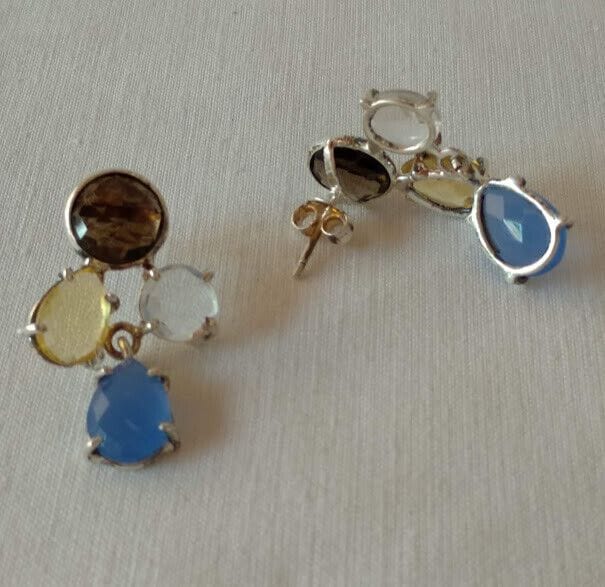 Pendientes Plata de Ley con ágatas de colores Presión Nuevos - Imagen 5