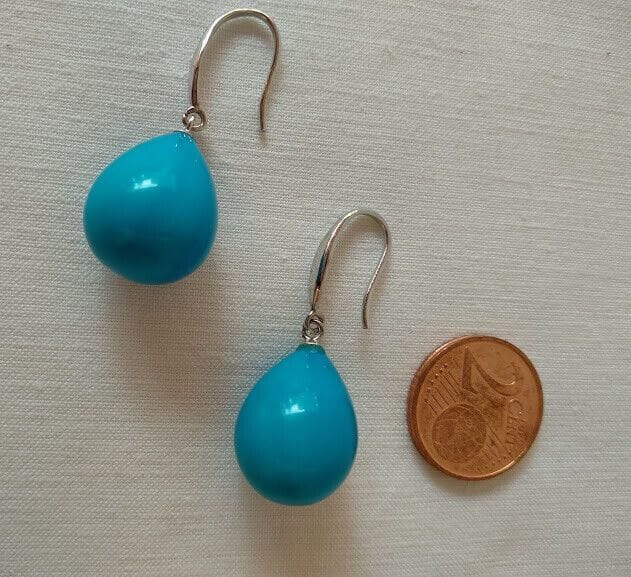 Pendientes Plata de Ley color con colgante turquesa y gancho hippie Nuevos - Imagen 4
