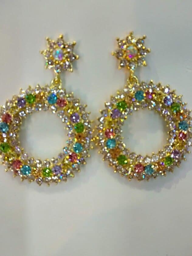 Pendientes largos de cristal multicolor mujer elegantes boda