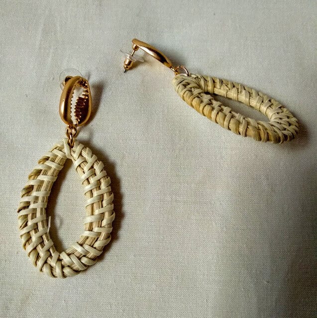 Pendientes de ratan tejido largo mujer modelo ovalado nuevo con etiquetas - Imagen 4