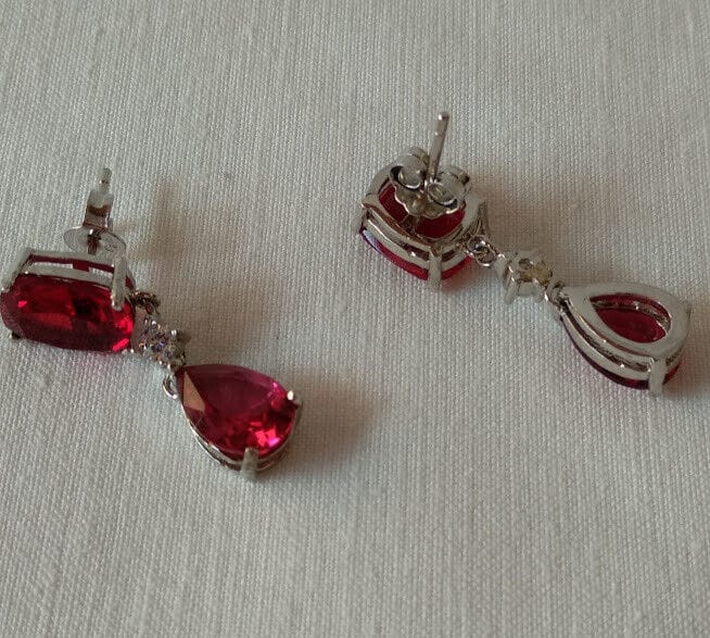 Pendientes Plata de Ley rodiada largos color rojo Presión Nuevos - Imagen 8