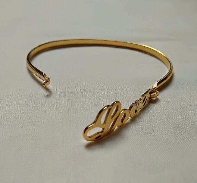 Pulsera acero mujer dorada rígida con love y cierre nueva - Imagen 4