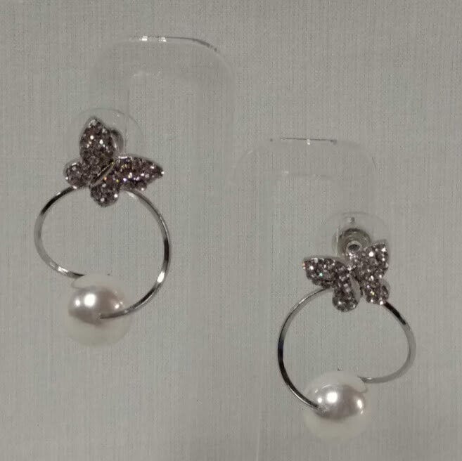 Pendientes mujer fantasía mariposa y aro con perla Cierre presión Nuevos (104) - Imagen 4