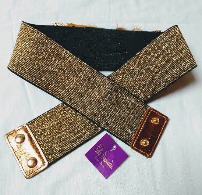 Cinturón mujer vintage dorado con adornos en metal y piel elástico Nuevo - Imagen 4