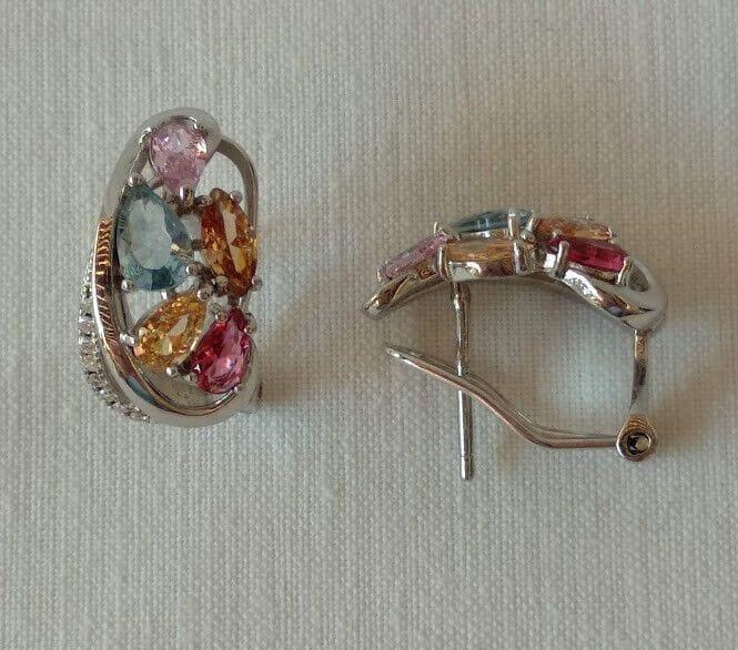 Pendientes Plata de Ley con piedras multicolor Omega Nuevos - Imagen 6