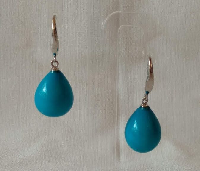 Pendientes Plata de Ley color con colgante turquesa y gancho hippie Nuevos