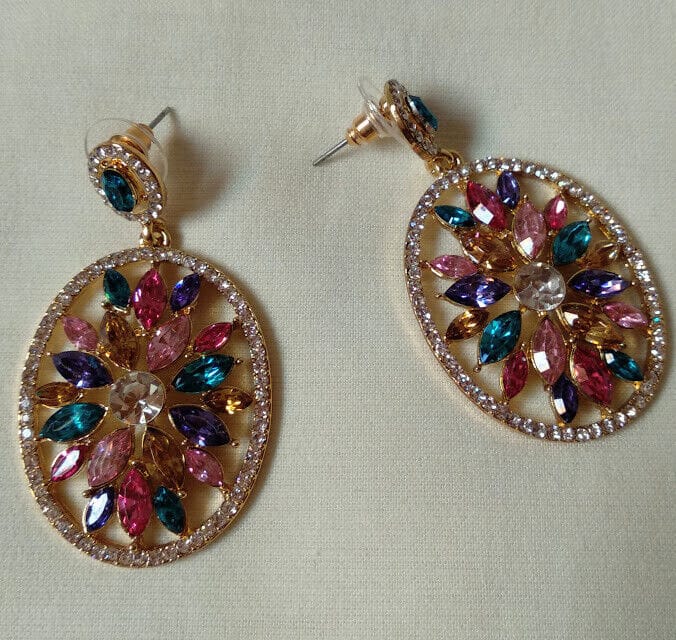 Pendientes bisuteria dorados con cristales multicolor presion nuevo con etiqueta - Imagen 5