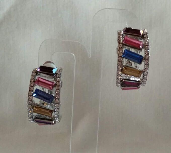 Pendientes bisutería plateados con cristales multicolor cierre de clip(106) - Imagen 5