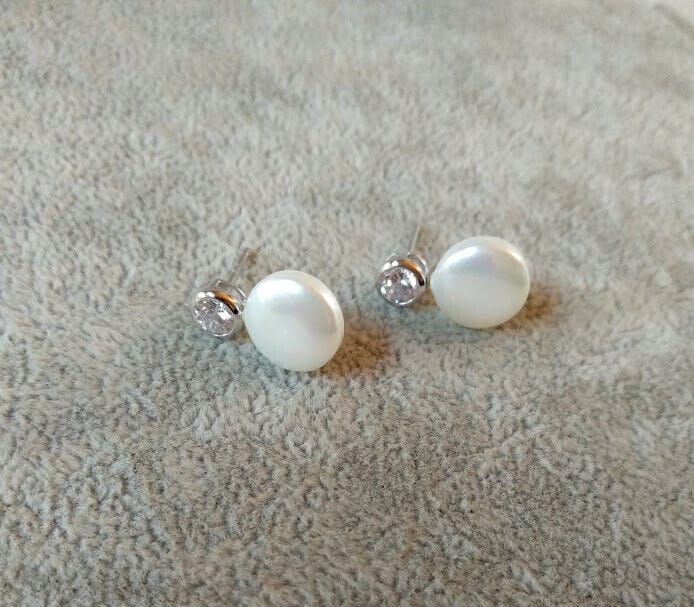 Pendientes Plata de Ley 3  con perla y circonita presión Nuevos (106) - Imagen 3