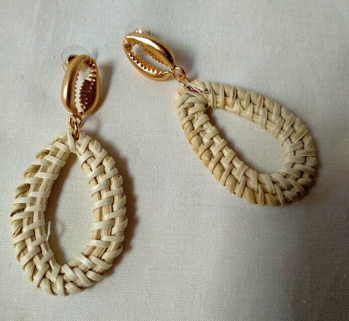 Pendientes de ratan tejido largo mujer modelo ovalado nuevo con etiquetas - Imagen 3