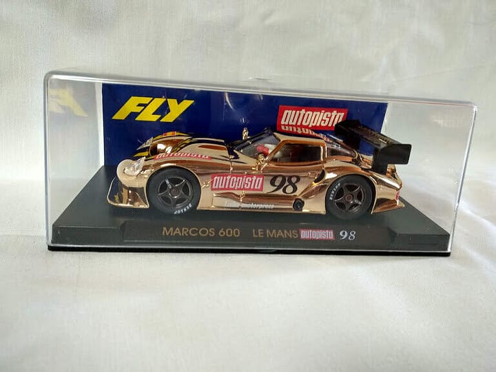 SCX Marcos 600 Dorado Le Mans autopista 98  Fly  Ref E22 1/32  Nuevo (94)