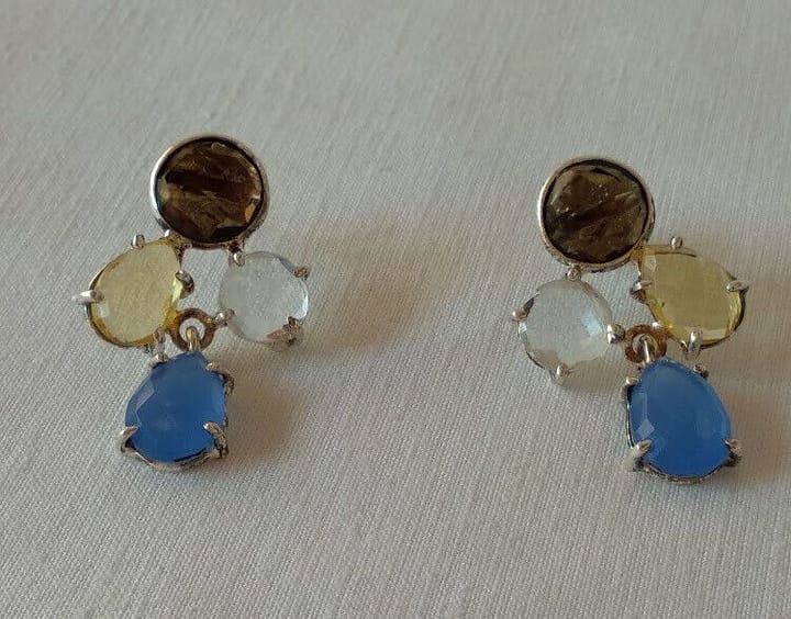 Pendientes Plata de Ley  con ágatas de colores Presión  Nuevos