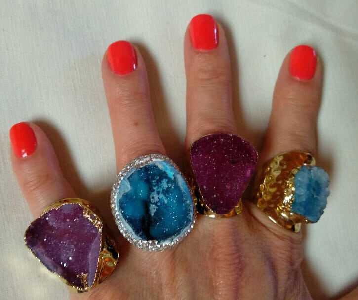 Anillo sortija mujer bisutería geoda colores Nuevo - Imagen 3