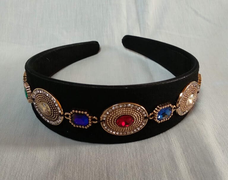 Diadema mujer en satén con apliques de pedrería  de colores (104) Nuevo