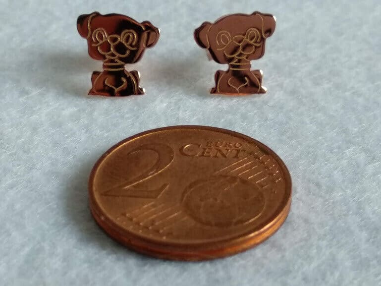 Pendientes Plata de Ley chapada en oro 24 K silueta de perrito presión Nuevos - Imagen 3