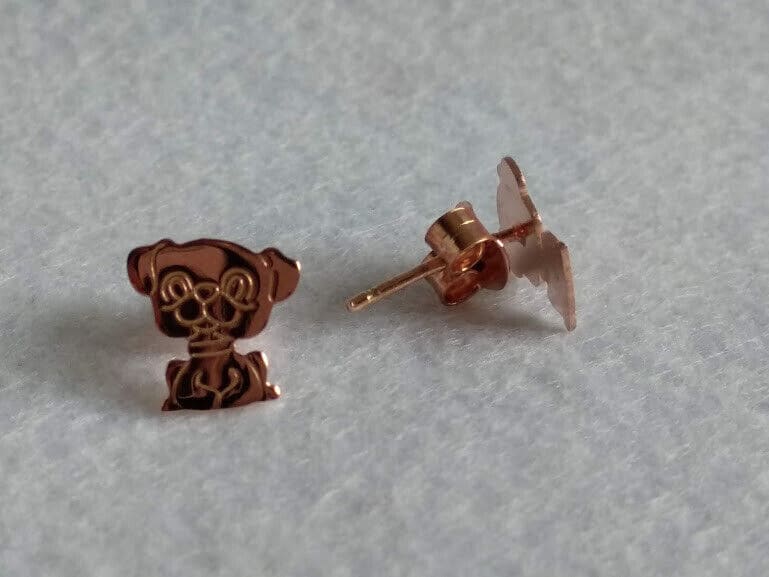 Pendientes Plata de Ley chapada en oro 24 K silueta de perrito presión Nuevos - Imagen 4