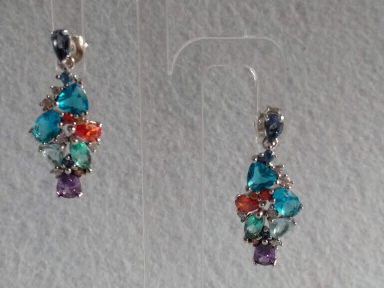 Pendientes Plata de Ley con piedras multicolor presion Nuevos - Imagen 3