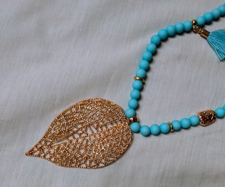 Collar fantasía estilo BOHO en color azul con hoja Nuevo - Imagen 4