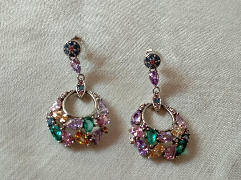 Pendientes Plata de Ley rodiada largos piedras Presión Nuevos - Imagen 3