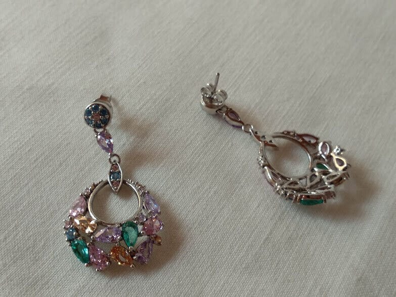 Pendientes Plata de Ley rodiada largos piedras Presión Nuevos - Imagen 4