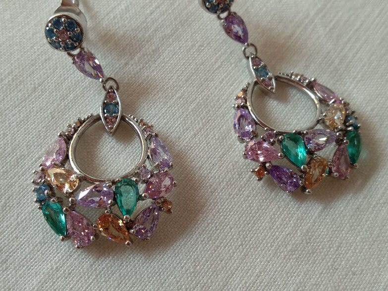 Pendientes Plata de Ley rodiada largos piedras Presión Nuevos - Imagen 5