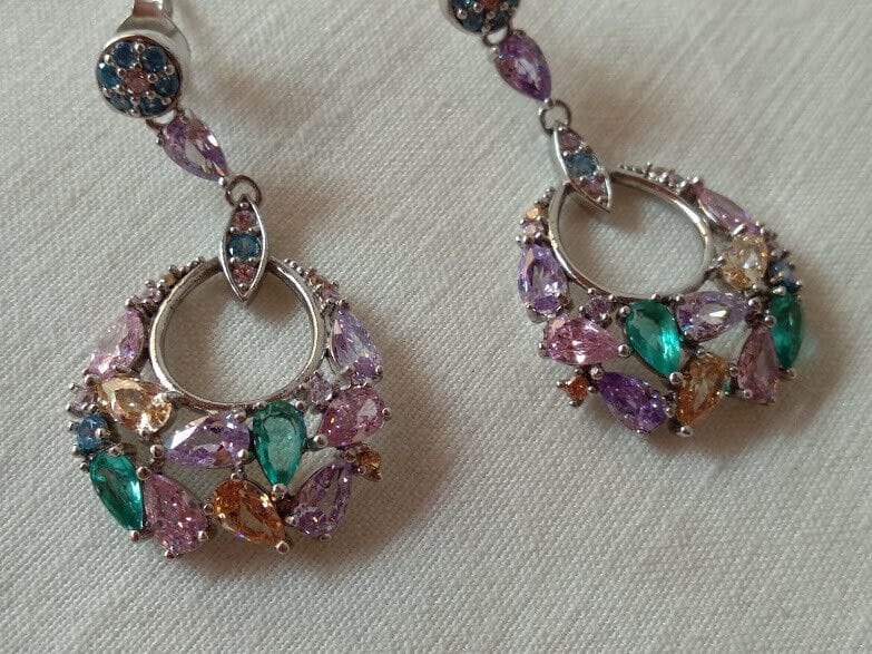 Pendientes Plata de Ley rodiada largos piedras Presión Nuevos - Imagen 6