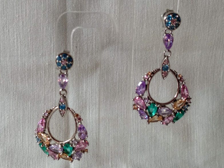 Pendientes Plata de Ley rodiada largos piedras Presión Nuevos