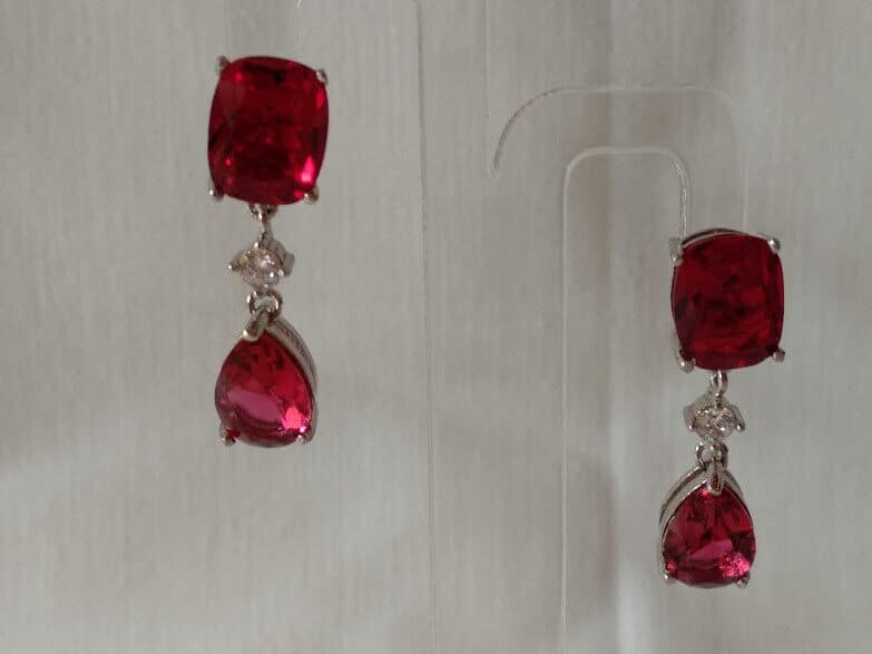 Pendientes Plata de Ley rodiada largos color rojo Presión Nuevos - Imagen 4