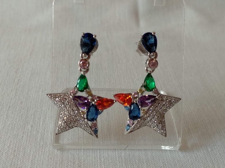 Pendientes Plata de Ley rodiada largos estrella piedras Presión Nuevos