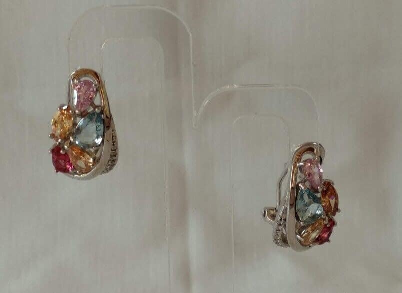 Pendientes Plata de Ley con piedras multicolor Omega Nuevos