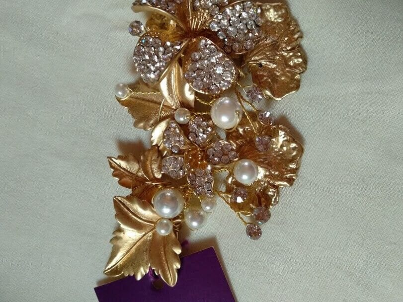 Tocado aderezo mujer ceremonia dorado perlas Nuevo - Imagen 4