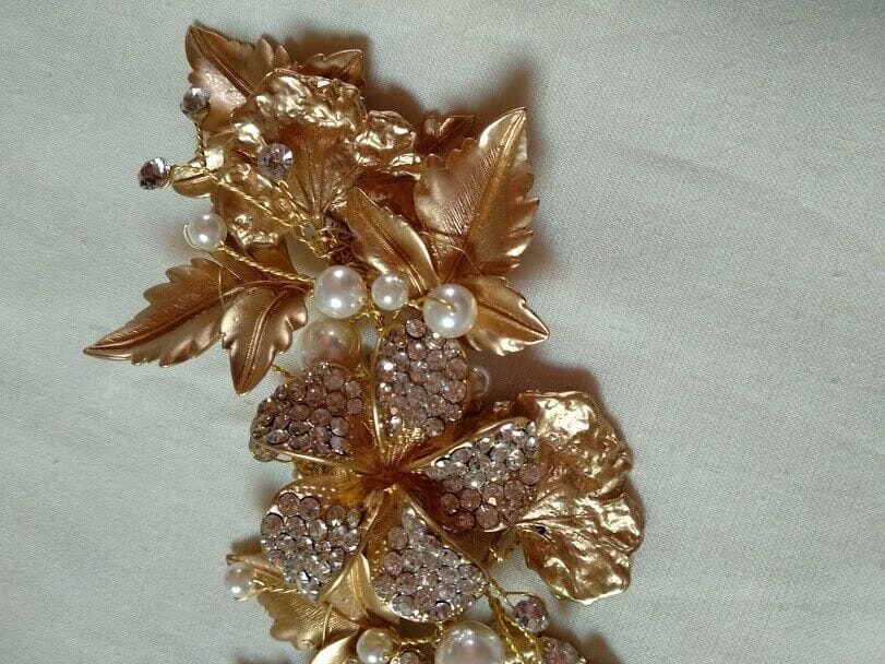 Tocado aderezo mujer ceremonia dorado perlas Nuevo - Imagen 5