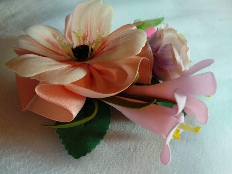 Tocado broche mujer flores tela combinando colores rosa,salmón y beige Nuevo - Imagen 5