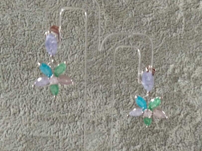 Pendientes bisuteria rodiada largos piedras color Presión Nuevos (106) - Imagen 4