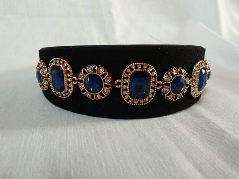 Diadema mujer en satén con apliques de pedrería color azul (104) Nuevo